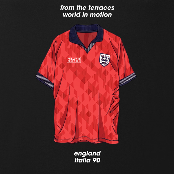 England 90 World in Motion Red T-Shirt Black back view – From The Terraces