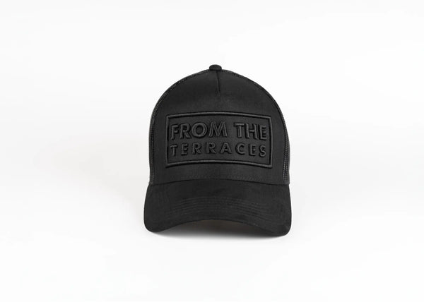 Black cap with 'From the Terraces' logo on a white background
