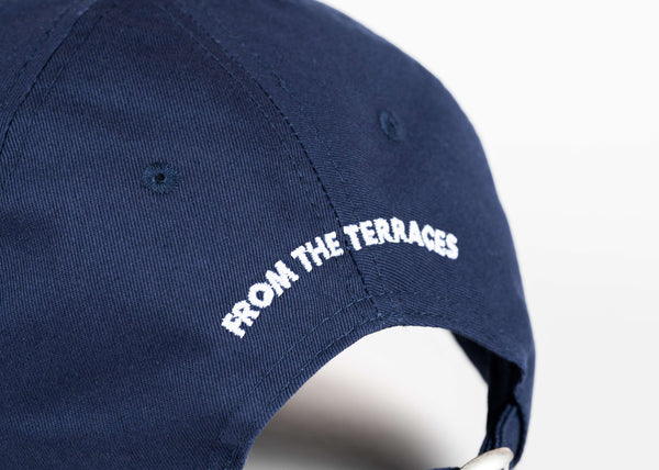 Navy blue cap with 'FROM THE TERRASSES' text on a white background