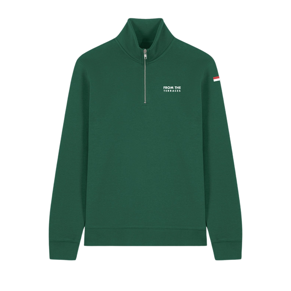 Green sweatshirt with 'From the Terraces' logo on a white background