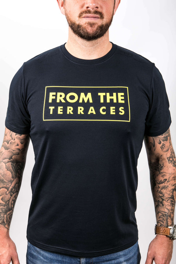 From The Terraces Tee - French Navy - Yellow Logo