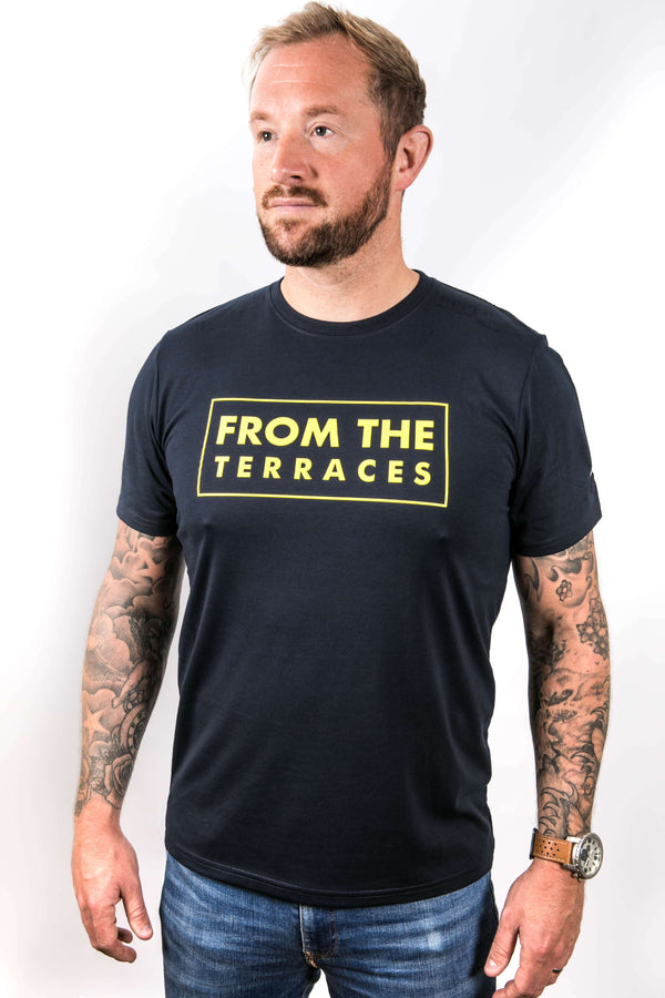 From The Terraces Tee - French Navy - Yellow Logo