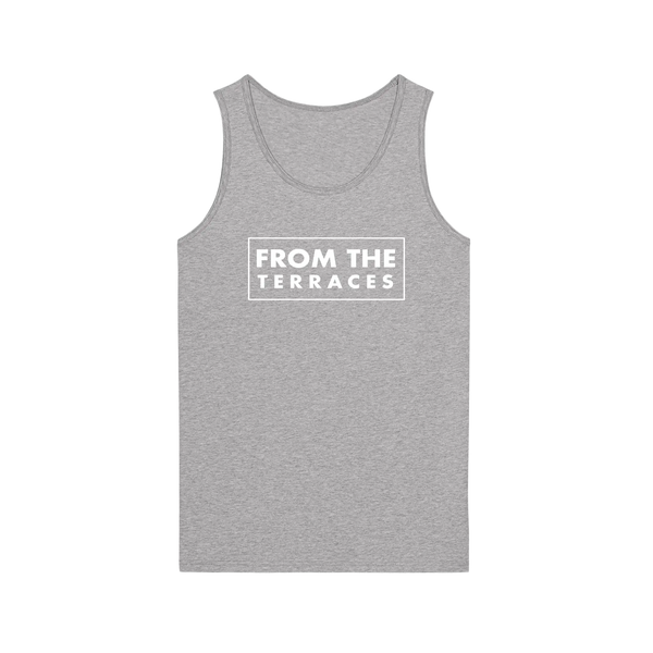 A navy sleeveless vest with 'FROM THE TERRACES' text logo on the chest.