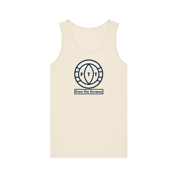 A navy blue sleeveless vest with a yellow 'FTT' logo on the chest and the text 'From The Terraces' below it.