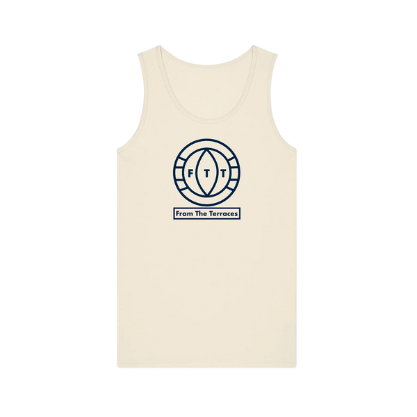 A navy blue sleeveless vest with a yellow 'FTT' logo on the chest and the text 'From The Terraces' below it.