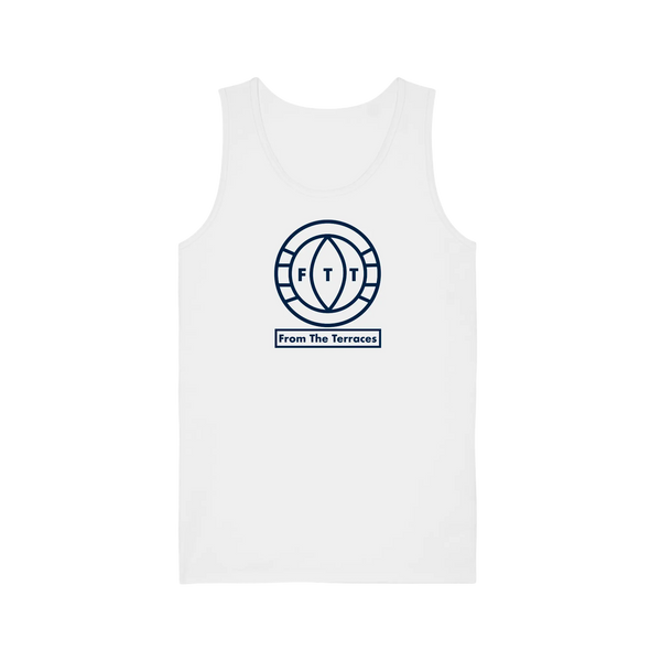 A navy blue sleeveless vest with a yellow 'FTT' logo on the chest and the text 'From The Terraces' below it.