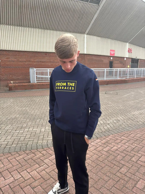 From The Terraces Sweatshirt - French Navy - Yellow Logo From The Terraces