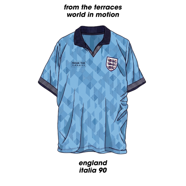 England 90 World in Motion Blue T-Shirt White back view – From The Terraces