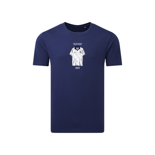 England 90 World in Motion White T-Shirt Navy – From The Terraces