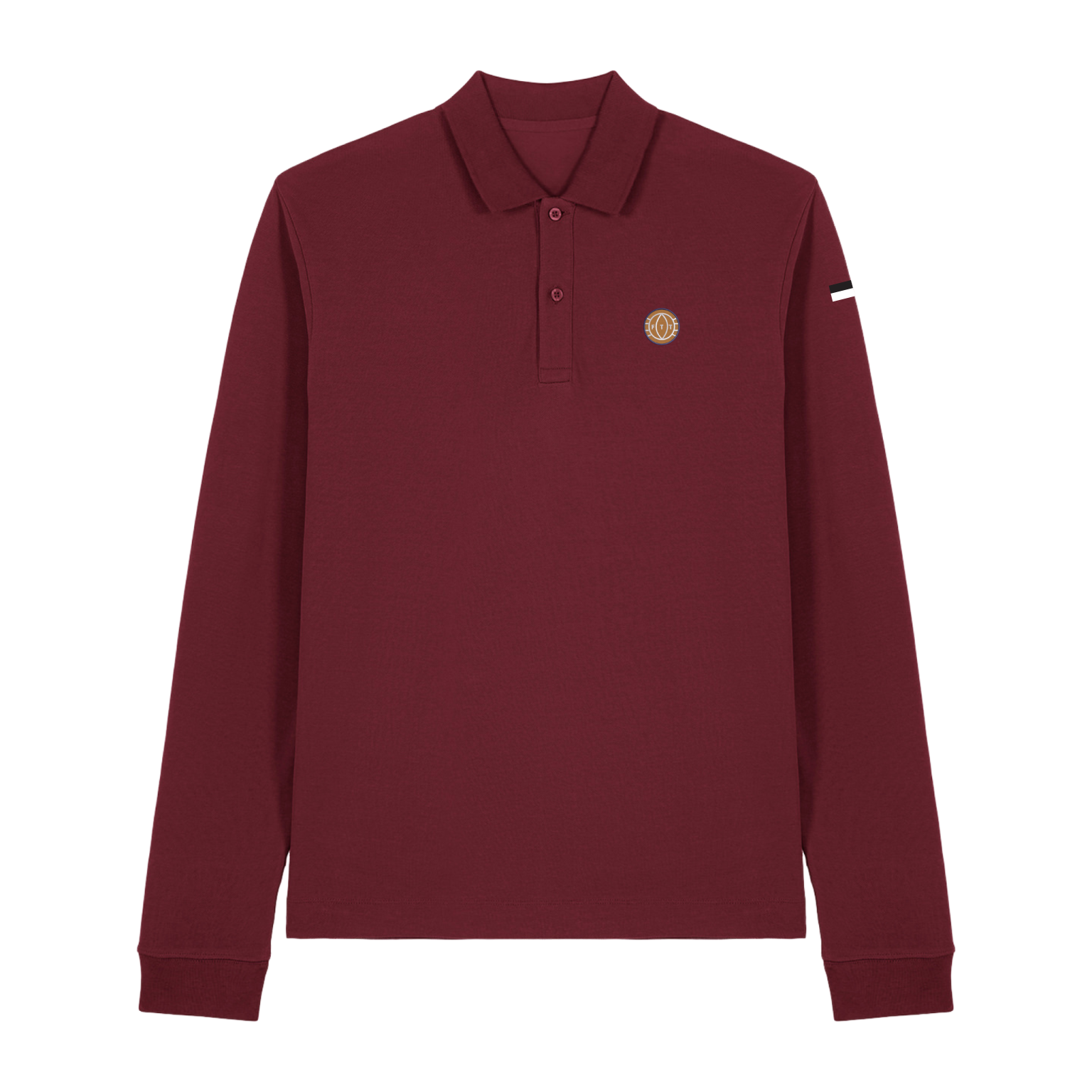 Men's Burgundy Long Sleeve Football Casual Polo Shirt Classic