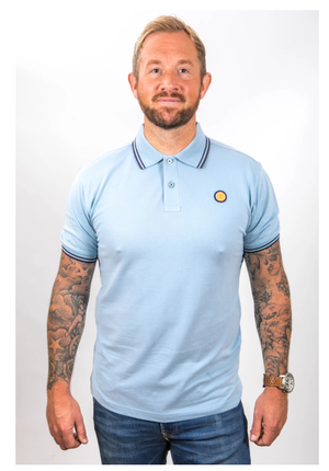 Outlet - Large Light Blue and Navy Tipped Polo - Red and White Sleeve