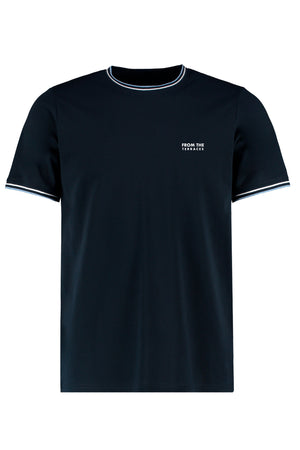 Tifoso Tipped Tee Navy with White and Light Blue